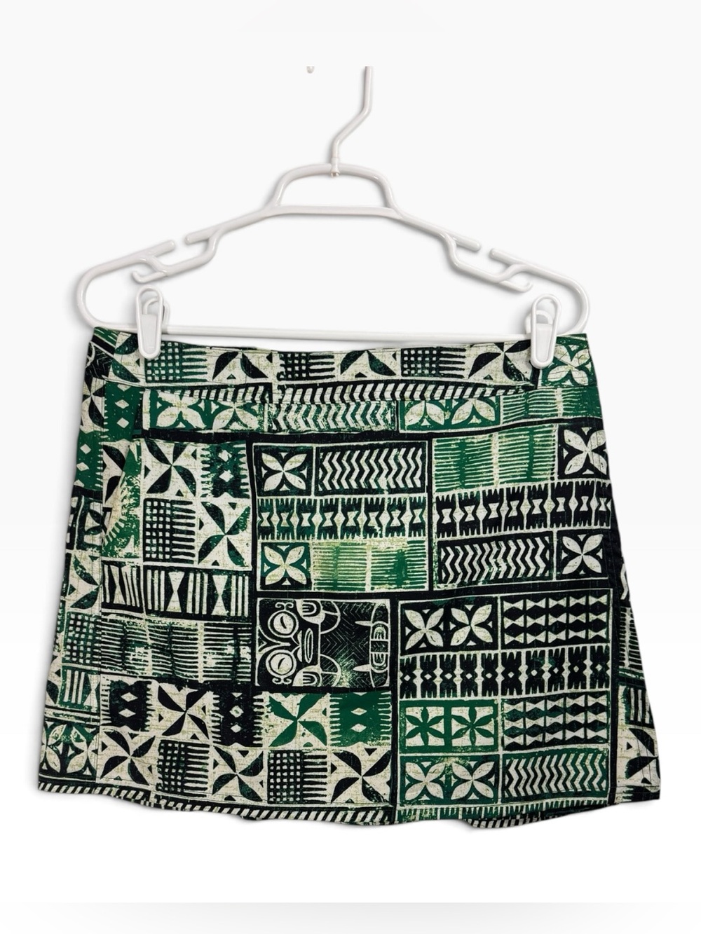 RIPSKIRT Hawaii Wrap Skirt Size M Length 2 Green Emerald Tapa Polynesian Print